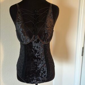 Black Velvet Lace-Up Bodysuit
